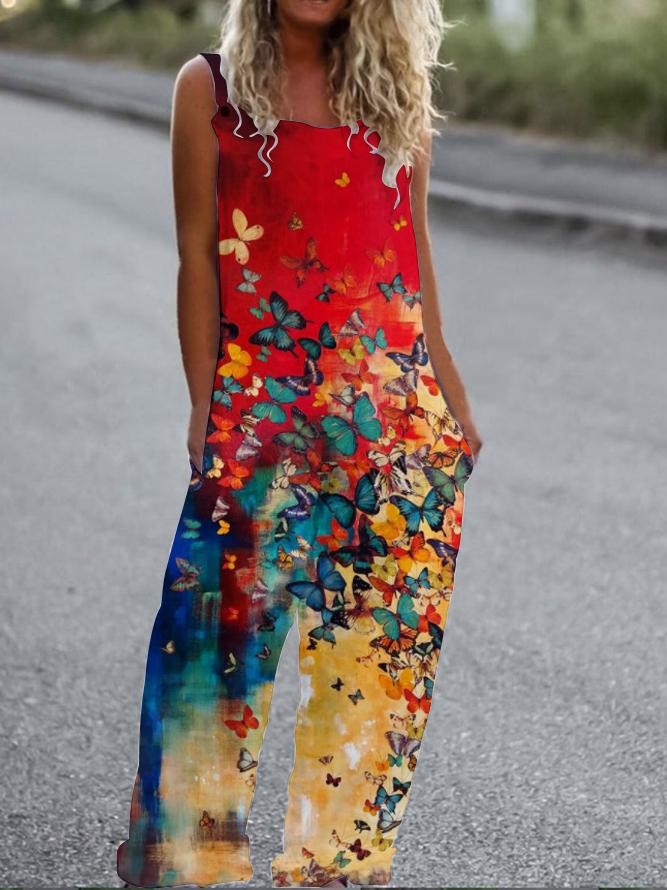 Red Butterfly Jumpsuit Overalls