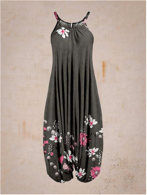 Black Flower Harem Jumpsuit