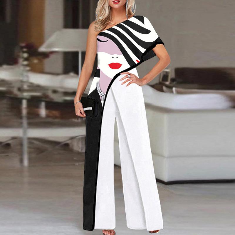 Vintage Face Single-sleeve Printed Jumpsuit