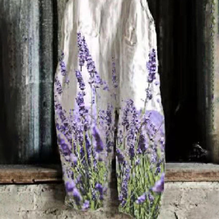 Ladies Casual Printed Cotton Linen Jumpsuit