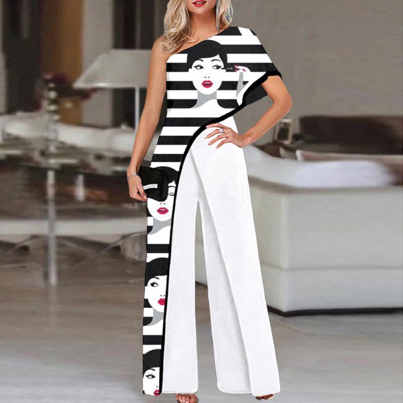 Fashion Single-sleeve Face Print Jumpsuit