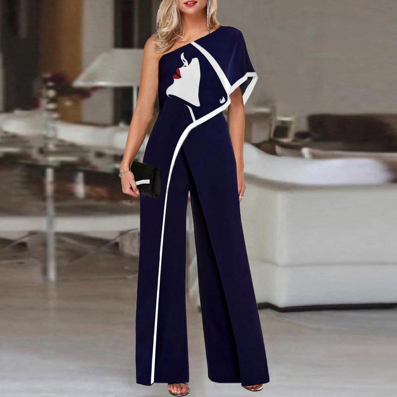 Vintage Single-sleeve Face Print Jumpsuit